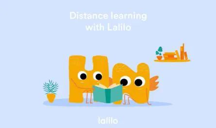 deux personnages jaunes lisant ensemble avec le texte "distance learning with lalilo